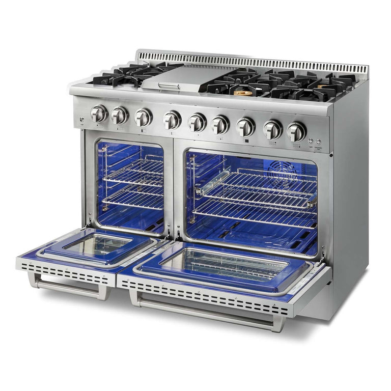 Thor Kitchen Package - 48" Propane Gas Burner, Electric Oven Range, Range Hood, Refrigerator, Dishwasher, AP-HRD4803ULP-W-2