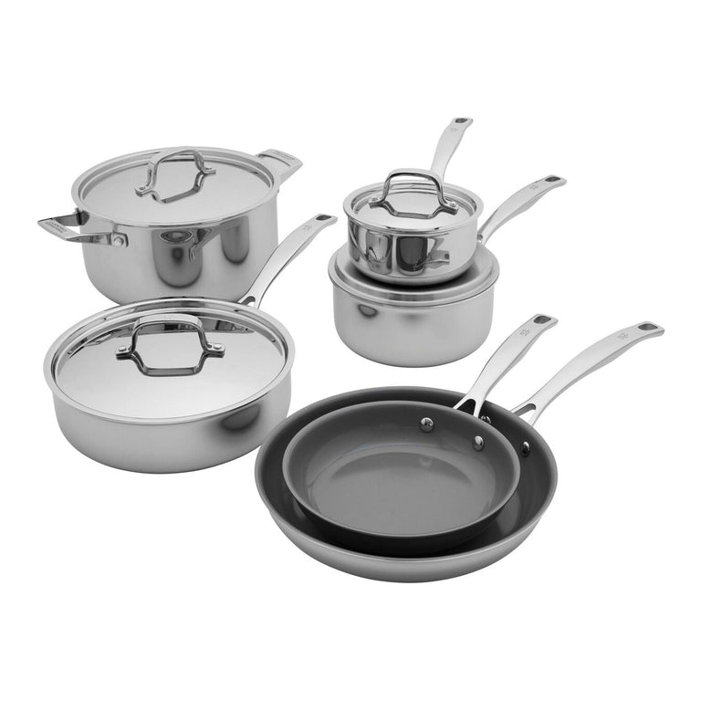 Henckels 10pc Stainless Steel Ceramic Nonstick Cookware Set, Clad Alliance Series