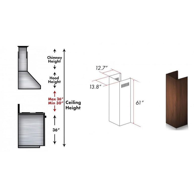 ZLINE 61 in. Wooden Chimney Extension for Ceilings up to 12.5 ft, 355AH-E