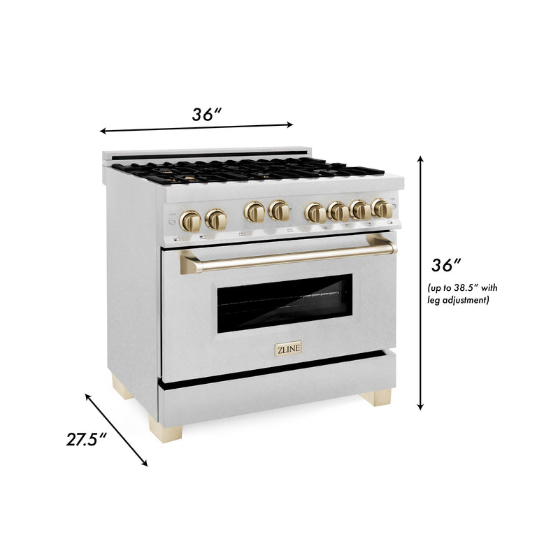 ZLINE Autograph Edition 36 in. Gas Burner/Gas Oven Range in DuraSnow® with Gold Accents, RGSZ-SN-36-G