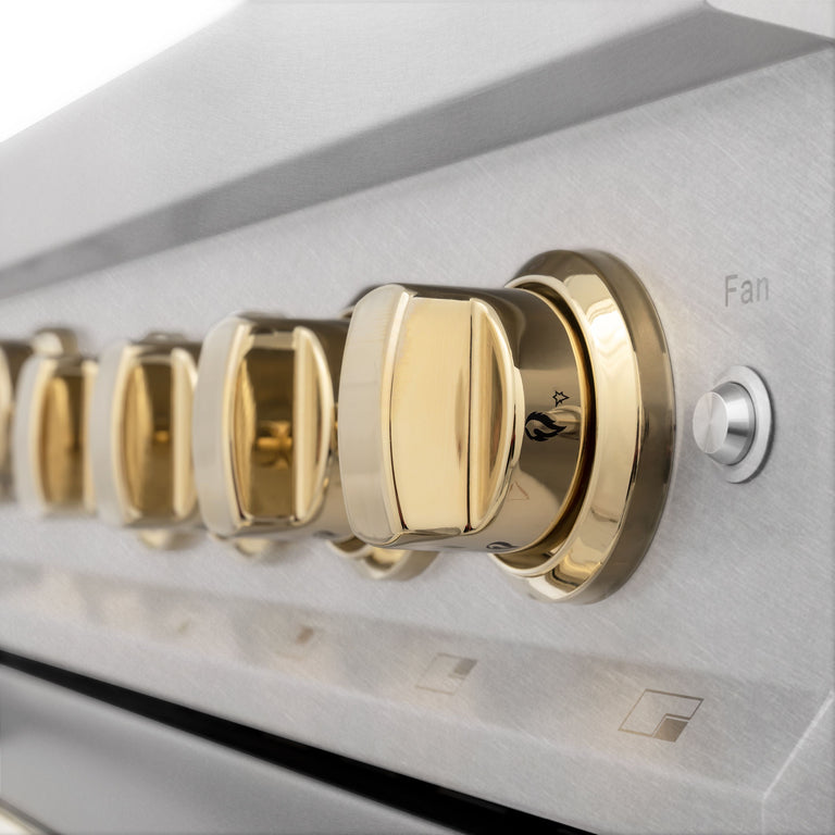 ZLINE Autograph Edition 36 in. Gas Burner/Gas Oven Range in DuraSnow® with Gold Accents, RGSZ-SN-36-G