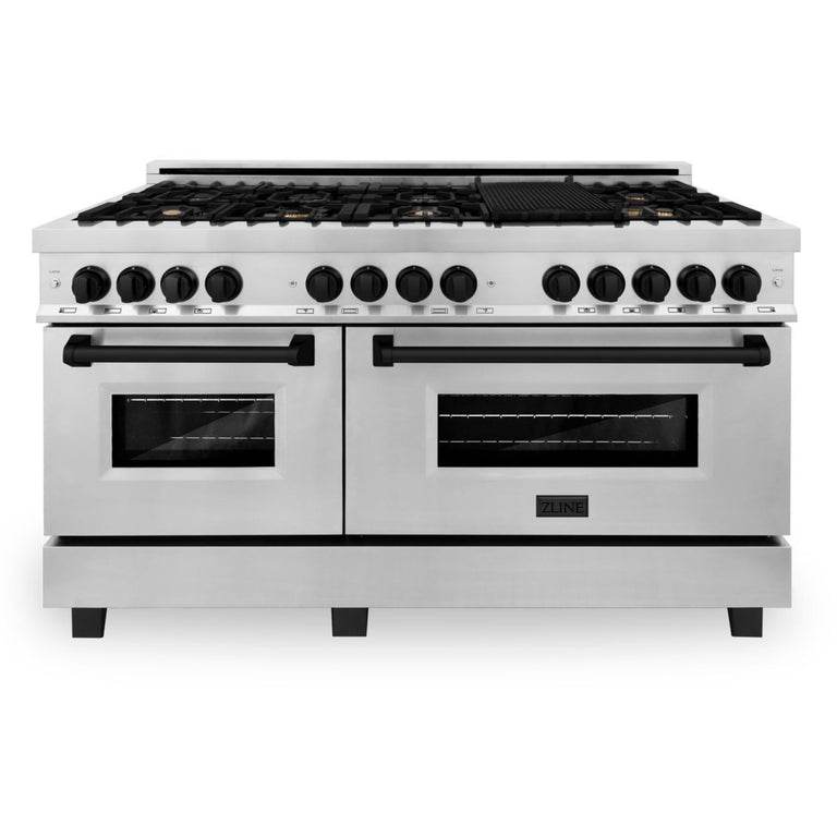 ZLINE Autograph Edition 60 in. 7.4 cu. ft. Gas Burner/Electric Oven Range in Stainless Steel with Matte Black Accents, RAZ-60-MB