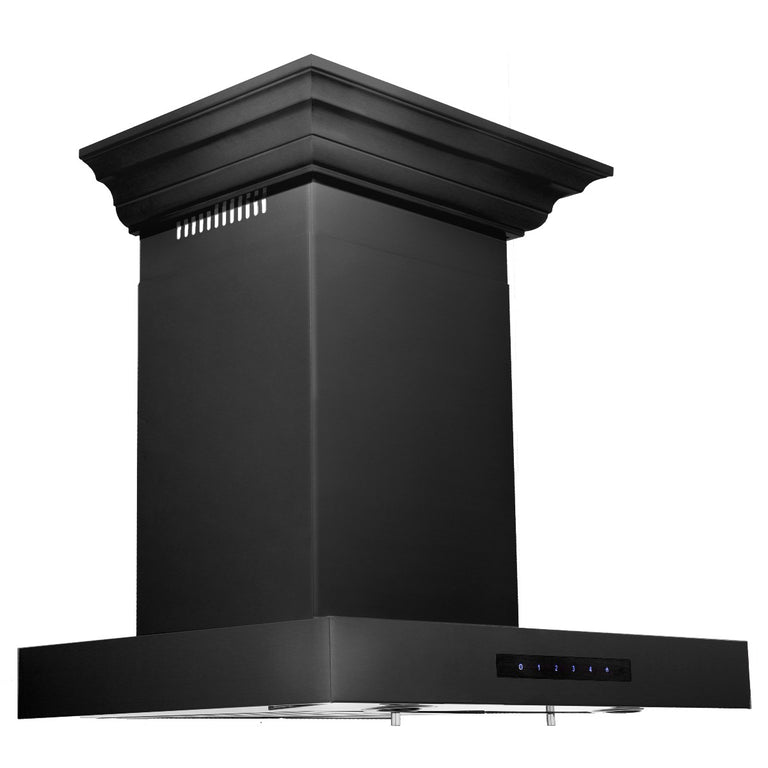 Wall Mount Range Hood in Black Stainless with Crown Molding