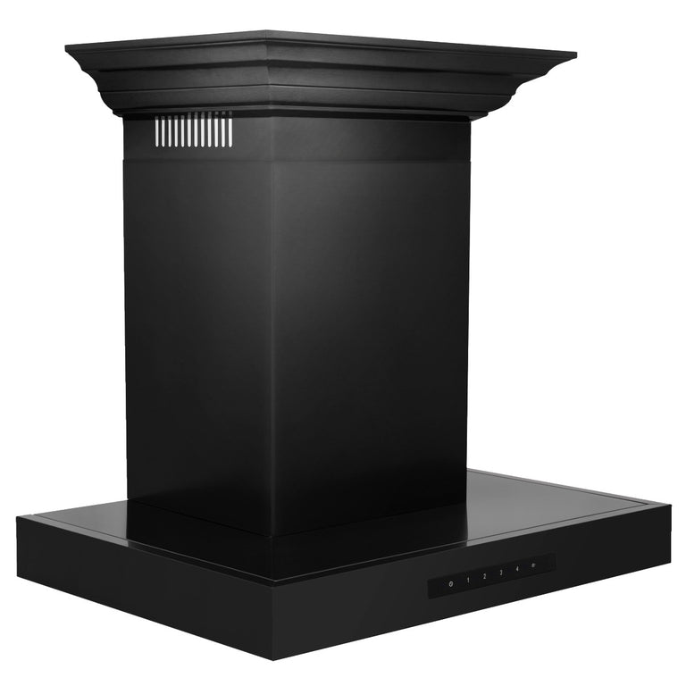 ZLINE 24 in. Convertible Vent Wall Mount Range Hood in Black Stainless Steel with Crown Molding, BSKENCRN-24