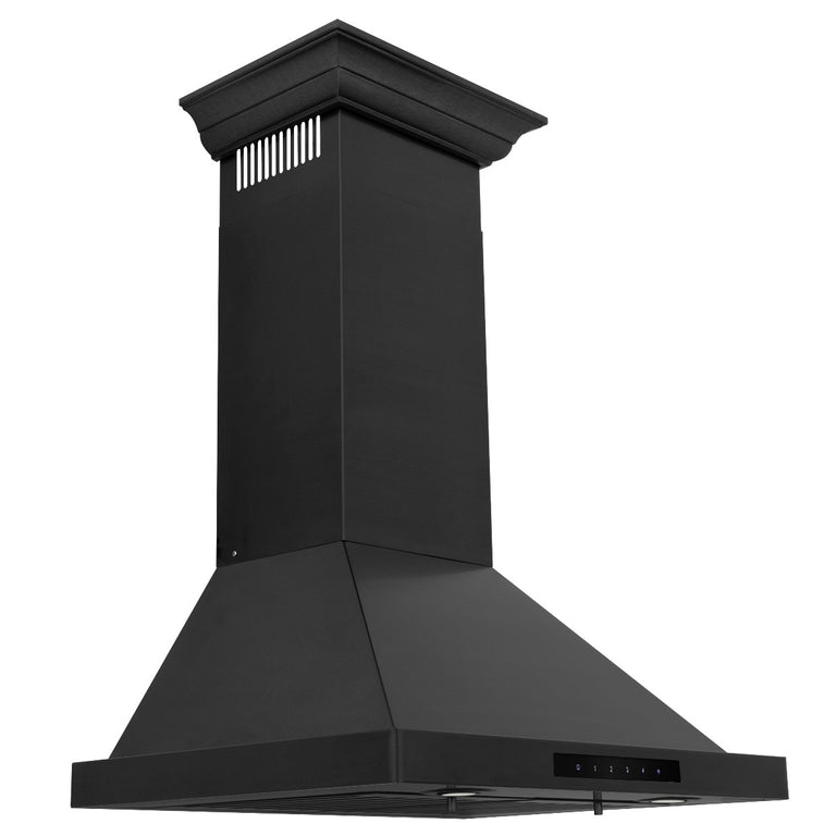 ZLINE 24 in. Convertible Vent Wall Mount Range Hood in Black Stainless Steel with Crown Molding, BSKBNCRN-24
