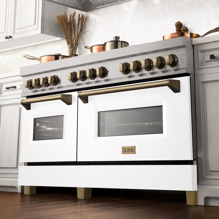 ZLINE Autograph Edition 60 7.4 Cu. ft. Dual Fuel Range with GAS Stove and Electric Oven in DuraSnow Stainless Steel with White Matte Door and
