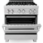 ZLINE Kitchen and Bath 30 in. Professional Gas Burner/Electric Oven in DuraSnow® Stainless, RAS-SN-30