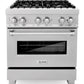 ZLINE Kitchen and Bath 30 in. Professional Gas Burner/Electric Oven in DuraSnow® Stainless, RAS-SN-30