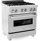 ZLINE Kitchen and Bath 30 in. Professional Gas Burner/Electric Oven in DuraSnow® Stainless, RAS-SN-30