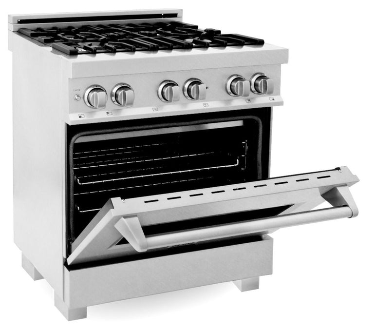 ZLINE Kitchen and Bath 30 in. Professional Gas Burner/Electric Oven in DuraSnow® Stainless, RAS-SN-30