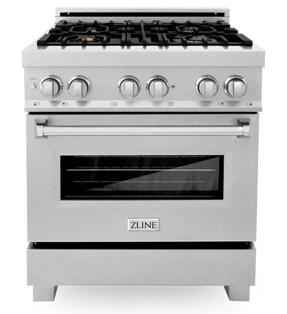 ZLINE 30 in. Professional Gas Burner/Electric Oven in DuraSnow® Stainless with Brass Burners, RAS-SN-BR-30