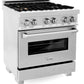 ZLINE 30 in. Professional Gas Burner/Electric Oven in DuraSnow® Stainless with Brass Burners, RAS-SN-BR-30