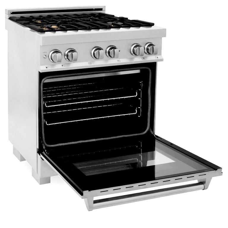 ZLINE 30 in. Professional Gas Burner/Electric Oven in DuraSnow® Stainless with Brass Burners, RAS-SN-BR-30