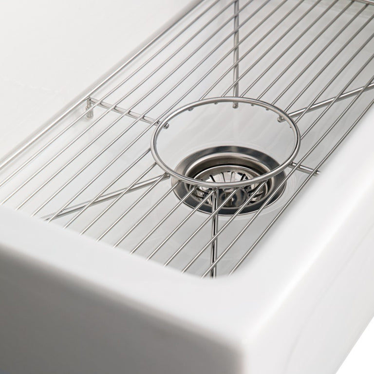 ZLINE 30 in. Turin Farmhouse Apron Front Reversible Single Bowl Fireclay Kitchen Sink with Bottom Grid in White Gloss, FRC5117-WH-30