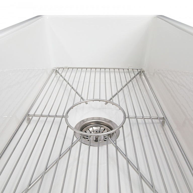 ZLINE 30 in. Turin Farmhouse Apron Front Reversible Single Bowl Fireclay Kitchen Sink with Bottom Grid in White Gloss, FRC5117-WH-30