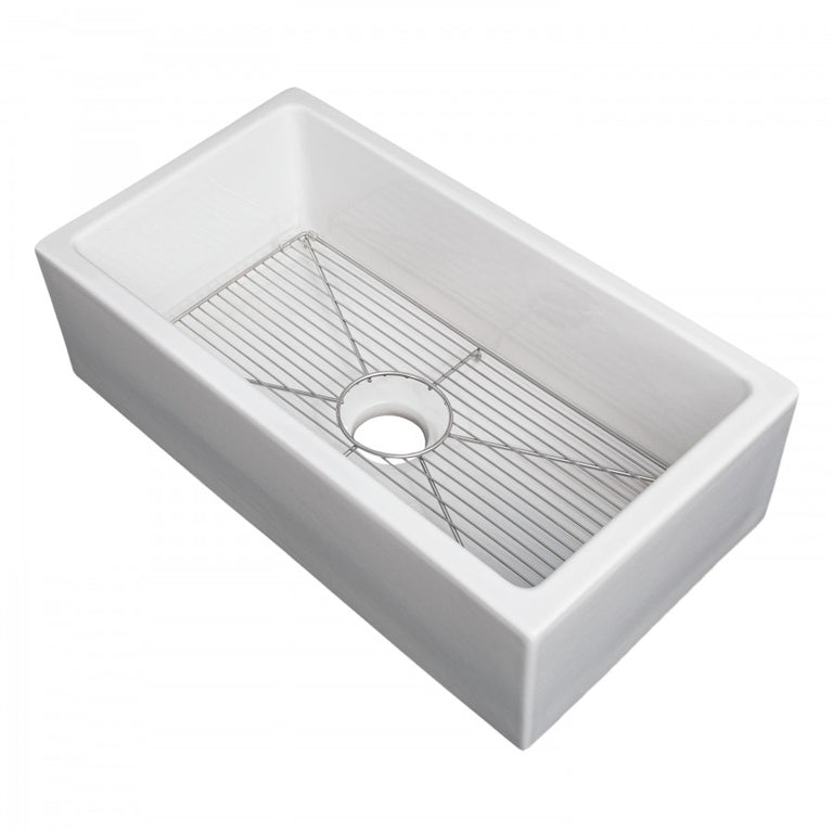 ZLINE 30 in. Turin Farmhouse Apron Front Reversible Single Bowl Fireclay Kitchen Sink with Bottom Grid in White Gloss, FRC5117-WH-30