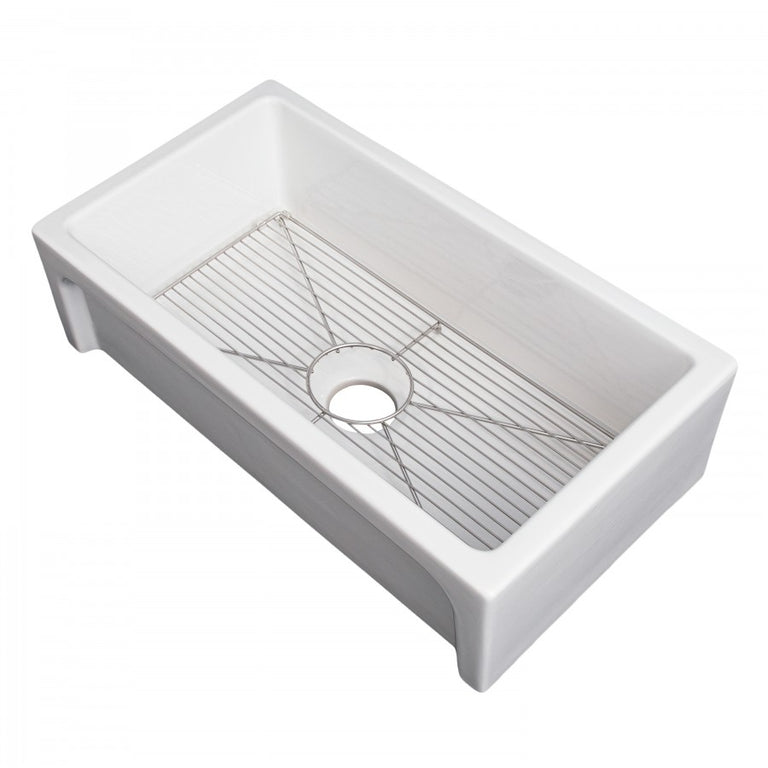 ZLINE 30 in. Turin Farmhouse Apron Front Reversible Single Bowl Fireclay Kitchen Sink with Bottom Grid in White Gloss, FRC5117-WH-30