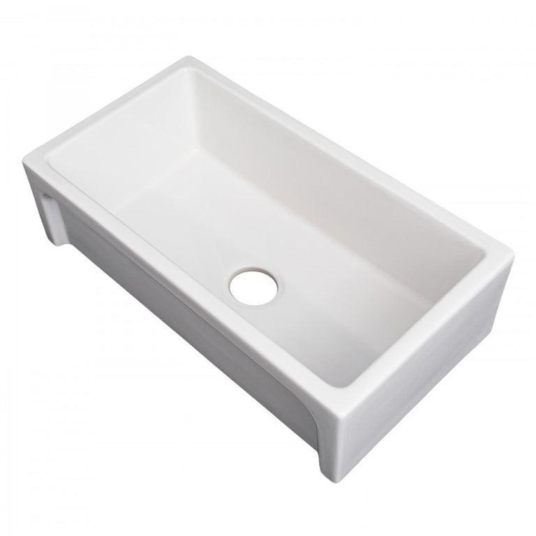 ZLINE 30 in. Turin Farmhouse Apron Front Reversible Single Bowl Fireclay Kitchen Sink with Bottom Grid in White Gloss, FRC5117-WH-30