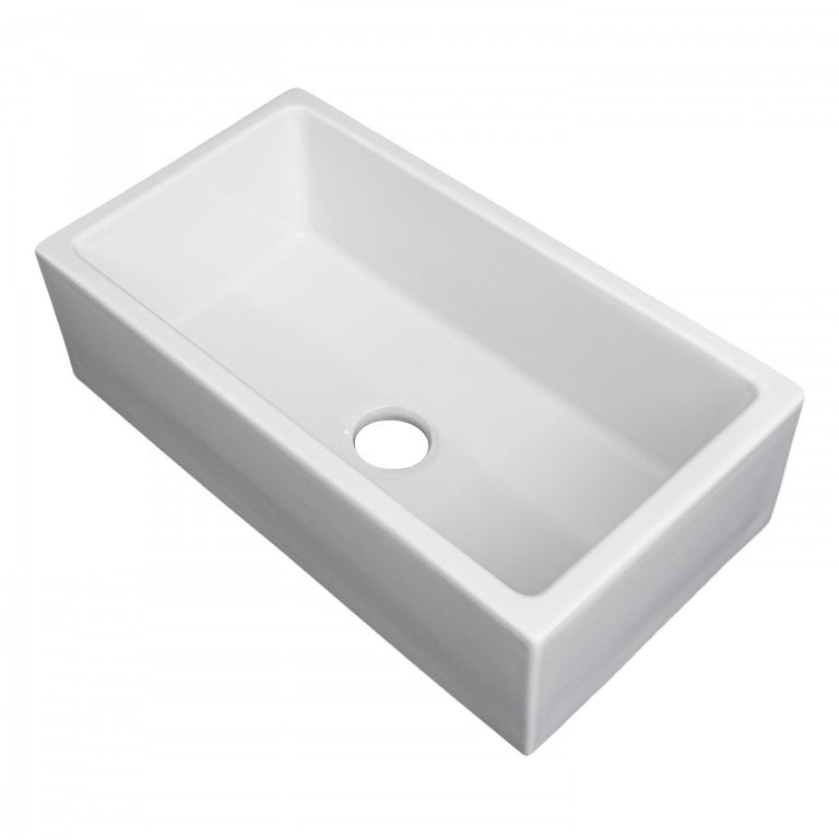 ZLINE 30 in. Turin Farmhouse Apron Front Reversible Single Bowl Fireclay Kitchen Sink with Bottom Grid in White Gloss, FRC5117-WH-30