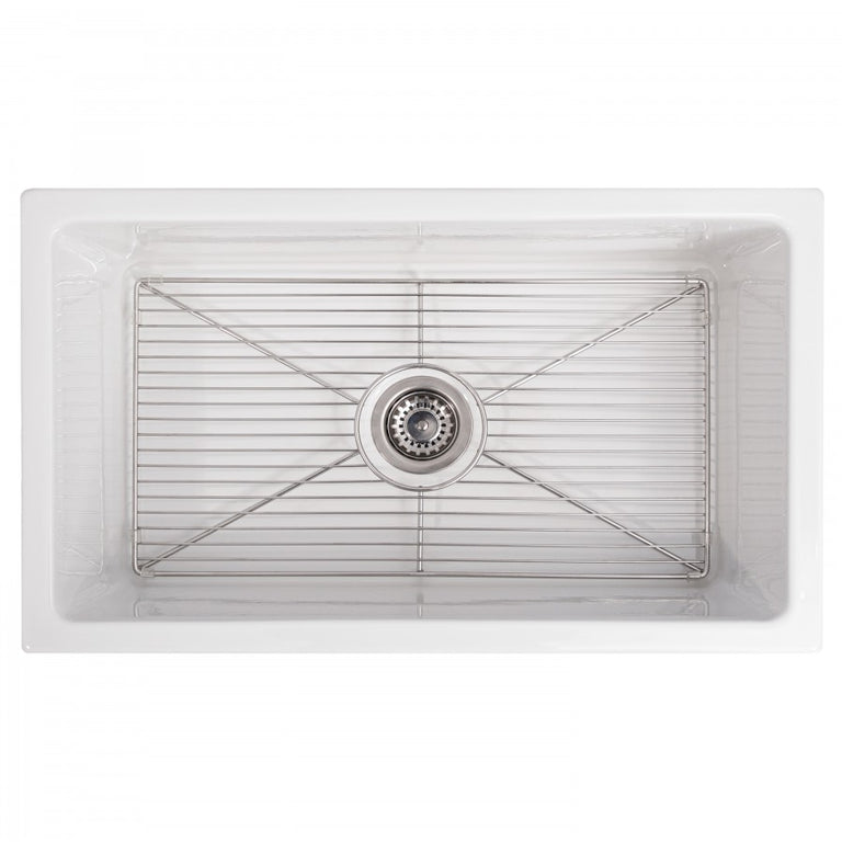 ZLINE 30 in. Turin Farmhouse Apron Front Reversible Single Bowl Fireclay Kitchen Sink with Bottom Grid in White Gloss, FRC5117-WH-30
