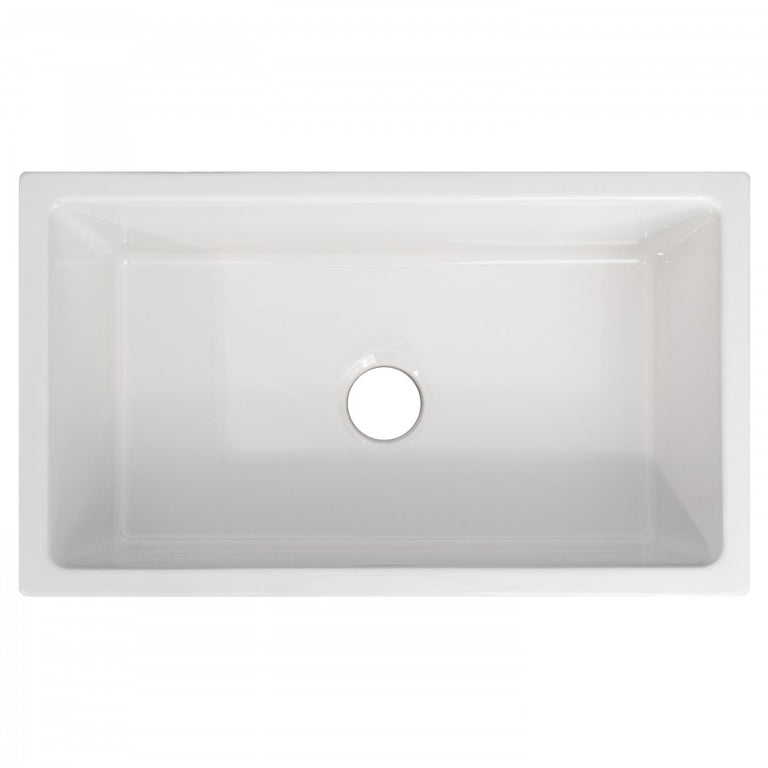 ZLINE 30 in. Turin Farmhouse Apron Front Reversible Single Bowl Fireclay Kitchen Sink with Bottom Grid in White Gloss, FRC5117-WH-30