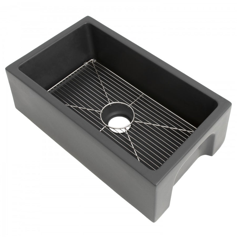 ZLINE 30 in. Venice Farmhouse Apron Front Reversible Single Bowl Fireclay Kitchen Sink with Bottom Grid in Charcoal, FRC5119-CL-30