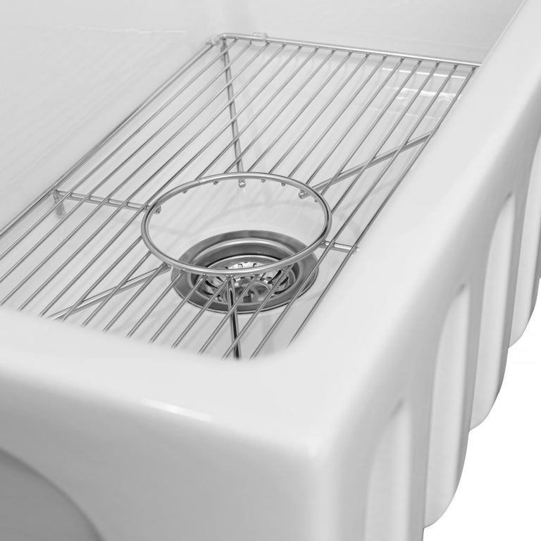 ZLINE 30 in. Venice Farmhouse Apron Front Reversible Single Bowl Fireclay Kitchen Sink with Bottom Grid in White Gloss, FRC5119-WH-30