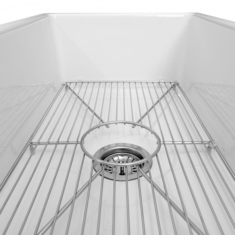 ZLINE 30 in. Venice Farmhouse Apron Front Reversible Single Bowl Fireclay Kitchen Sink with Bottom Grid in White Gloss, FRC5119-WH-30