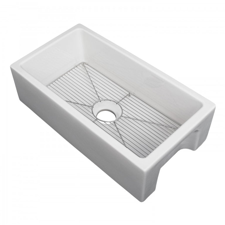 ZLINE 30 in. Venice Farmhouse Apron Front Reversible Single Bowl Fireclay Kitchen Sink with Bottom Grid in White Gloss, FRC5119-WH-30