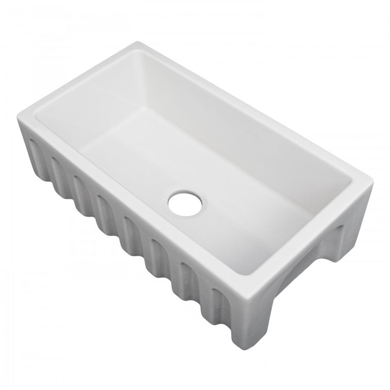 ZLINE 30 in. Venice Farmhouse Apron Front Reversible Single Bowl Fireclay Kitchen Sink with Bottom Grid in White Gloss, FRC5119-WH-30