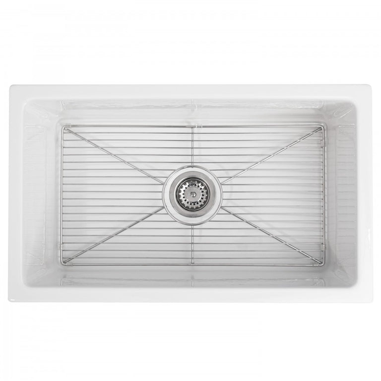 ZLINE 30 in. Venice Farmhouse Apron Front Reversible Single Bowl Fireclay Kitchen Sink with Bottom Grid in White Gloss, FRC5119-WH-30