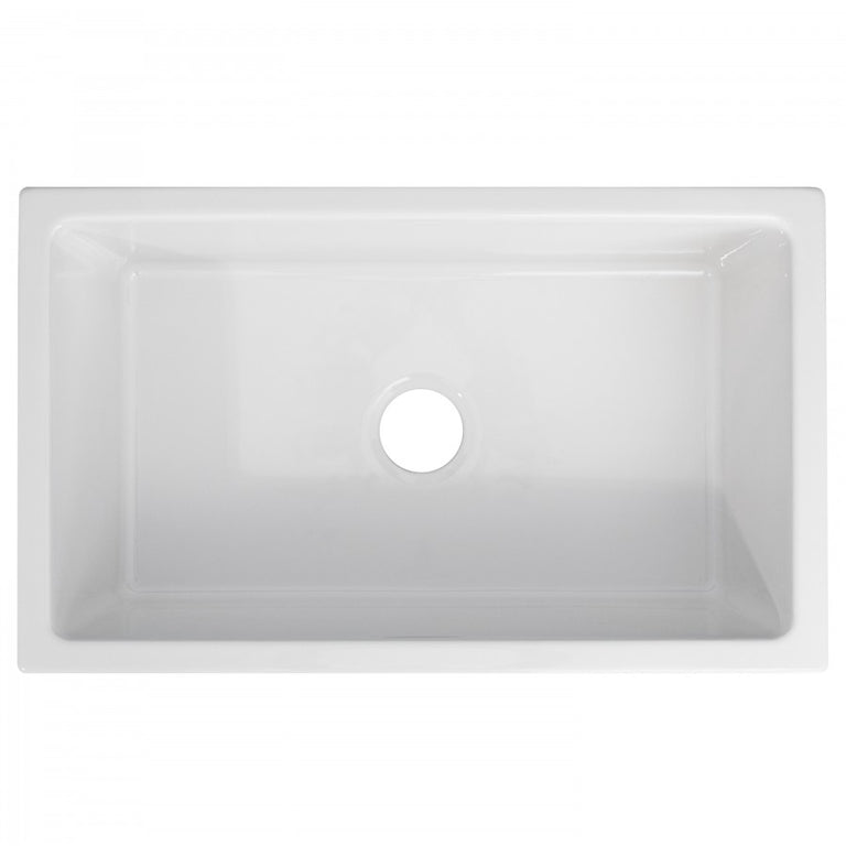 ZLINE 30 in. Venice Farmhouse Apron Front Reversible Single Bowl Fireclay Kitchen Sink with Bottom Grid in White Gloss, FRC5119-WH-30