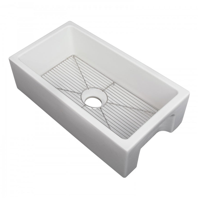 ZLINE 30 in. Venice Farmhouse Apron Front Reversible Single Bowl Fireclay Kitchen Sink with Bottom Grid in White Matte, FRC5119-WM-30