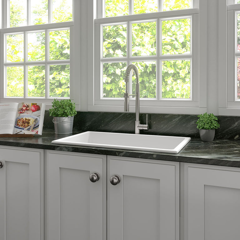 ZLINE 30 in. Rome Dual Mount Single Bowl Fireclay Kitchen Sink with Bottom Grid in White Matte, FRC5124-WM-30