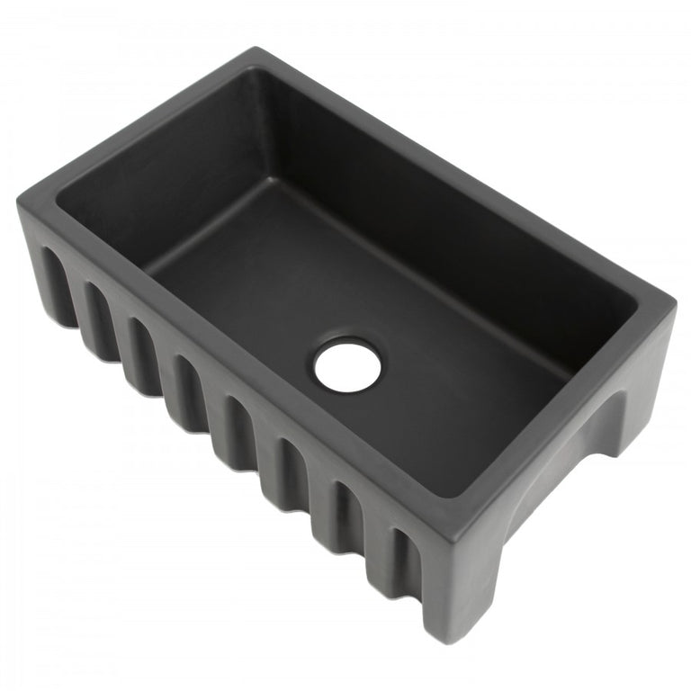ZLINE 30 in. Venice Farmhouse Apron Front Reversible Single Bowl Fireclay Kitchen Sink with Bottom Grid in Charcoal, FRC5119-CL-30