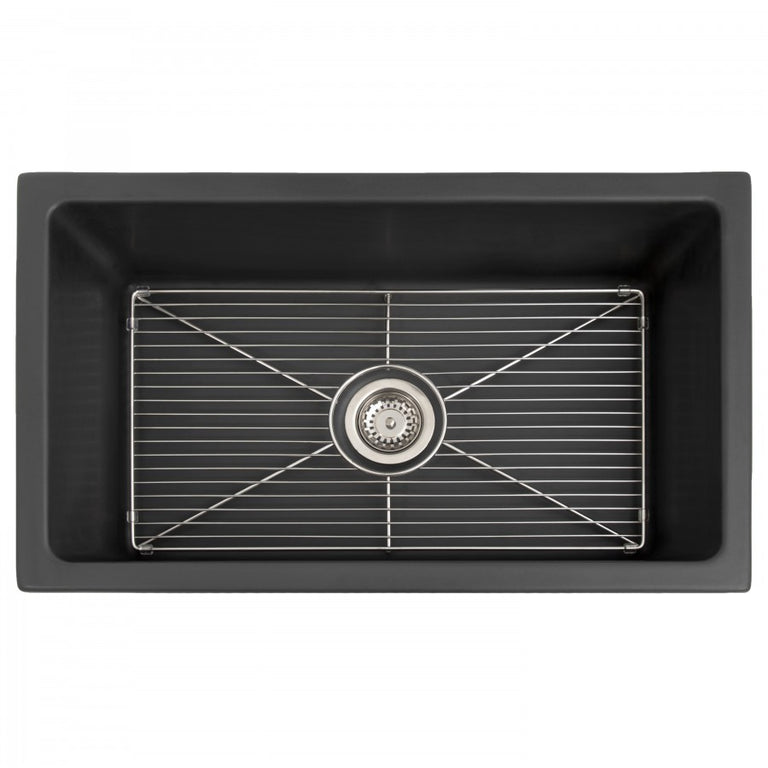 ZLINE 30 in. Venice Farmhouse Apron Front Reversible Single Bowl Fireclay Kitchen Sink with Bottom Grid in Charcoal, FRC5119-CL-30