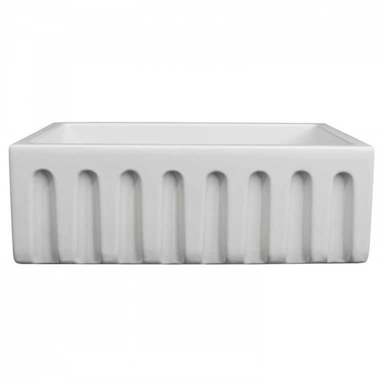 ZLINE 30 in. Venice Farmhouse Apron Front Reversible Single Bowl Fireclay Kitchen Sink with Bottom Grid in White Matte, FRC5119-WM-30