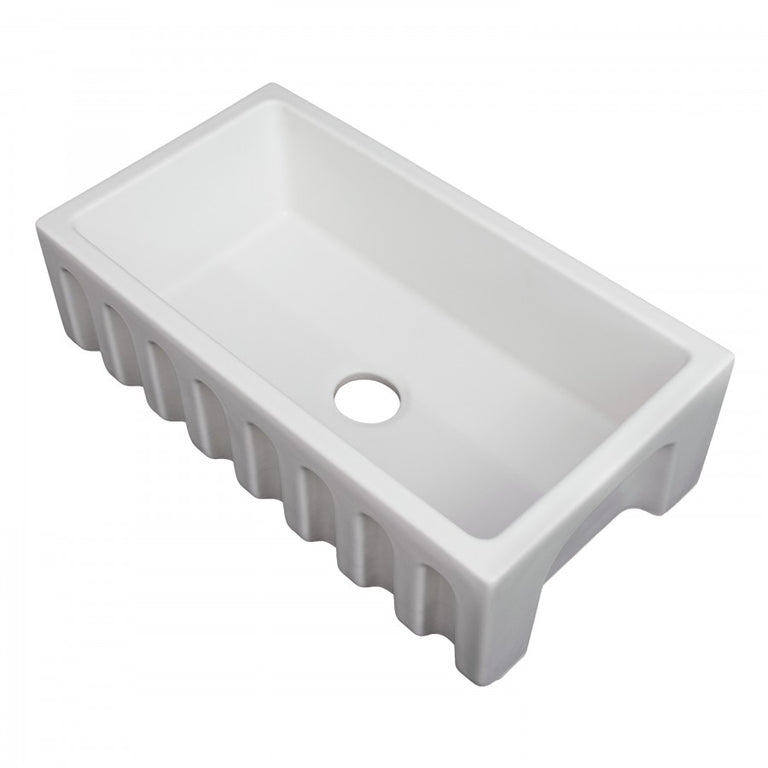 ZLINE 30 in. Venice Farmhouse Apron Front Reversible Single Bowl Fireclay Kitchen Sink with Bottom Grid in White Matte, FRC5119-WM-30