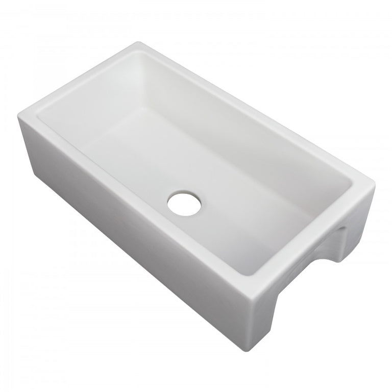 ZLINE 30 in. Venice Farmhouse Apron Front Reversible Single Bowl Fireclay Kitchen Sink with Bottom Grid in White Matte, FRC5119-WM-30