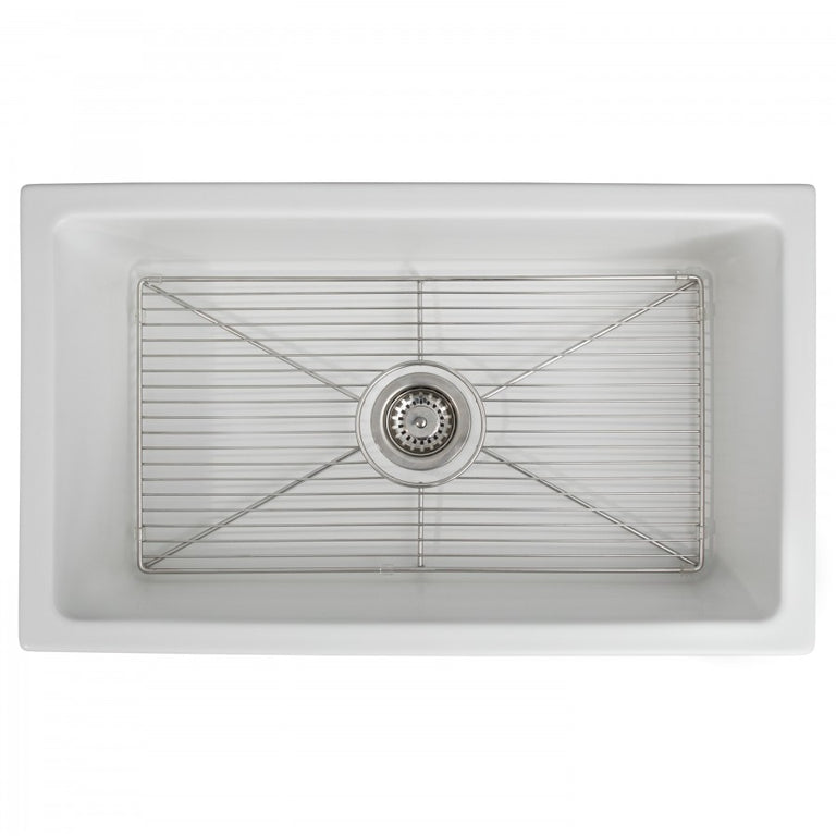 ZLINE 30 in. Venice Farmhouse Apron Front Reversible Single Bowl Fireclay Kitchen Sink with Bottom Grid in White Matte, FRC5119-WM-30