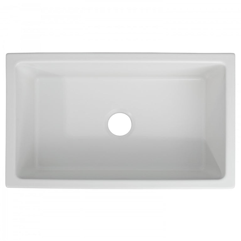 ZLINE 30 in. Venice Farmhouse Apron Front Reversible Single Bowl Fireclay Kitchen Sink with Bottom Grid in White Matte, FRC5119-WM-30