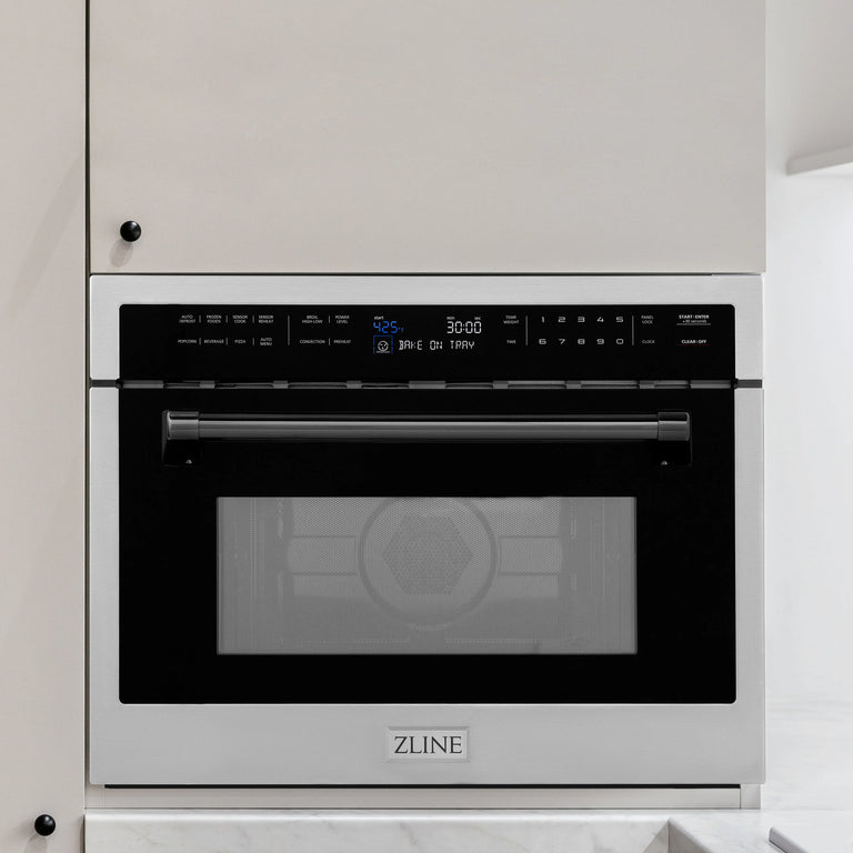 ZLINE Autograph 24" Built-in Convection Microwave Oven in Stainless Steel and Matte Black Accents, MWOZ-24-MB