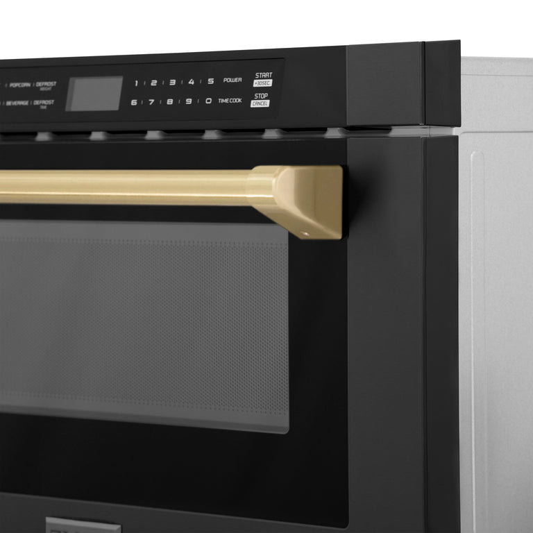 ZLINE Autograph Edition 24" 1.2 cu. ft. Built-in Microwave Drawer in Black Stainless Steel and Champagne Bronze Accents, MWDZ-1-BS-H-CB