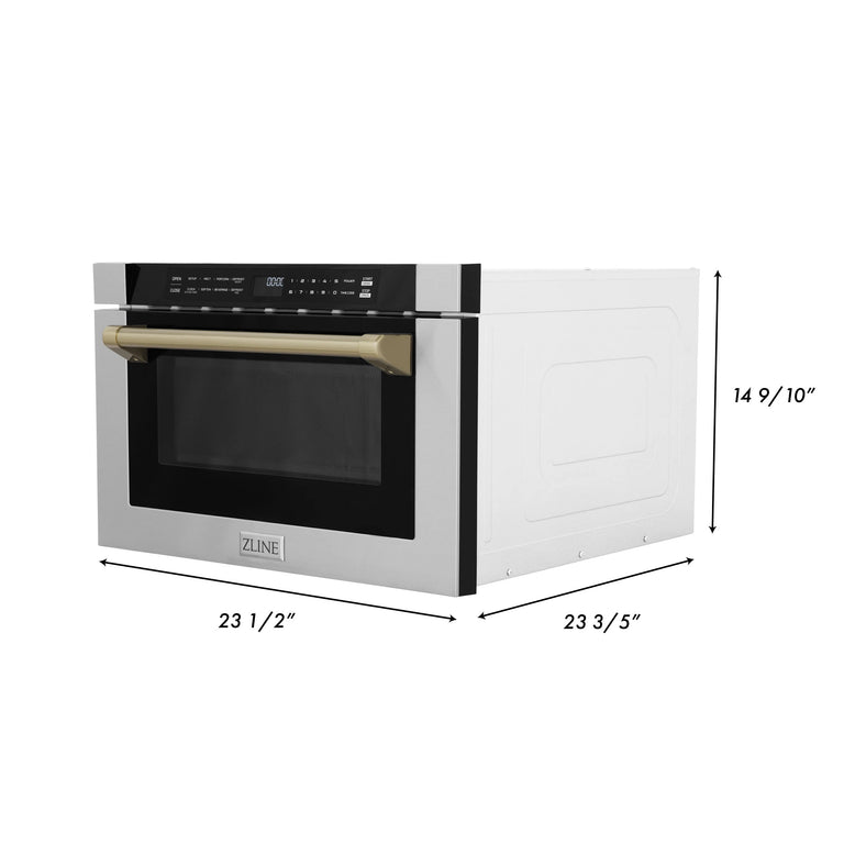 ZLINE Autograph Edition 24" 1.2 cu. ft. Built-in Microwave Drawer with a Traditional Handle in Stainless Steel and Champagne Bronze Accents, MWDZ-1-H-CB