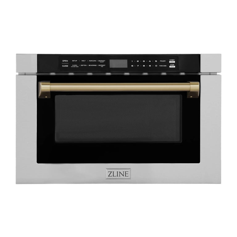 ZLINE Autograph 24" Microwave Drawer in Stainless Steel and Bronze Accents, MWDZ-1-H-CB