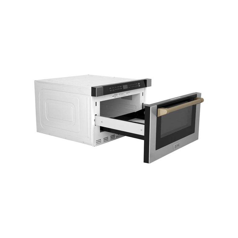ZLINE Autograph Edition 24" 1.2 cu. ft. Built-in Microwave Drawer with a Traditional Handle in Stainless Steel and Champagne Bronze Accents, MWDZ-1-H-CB