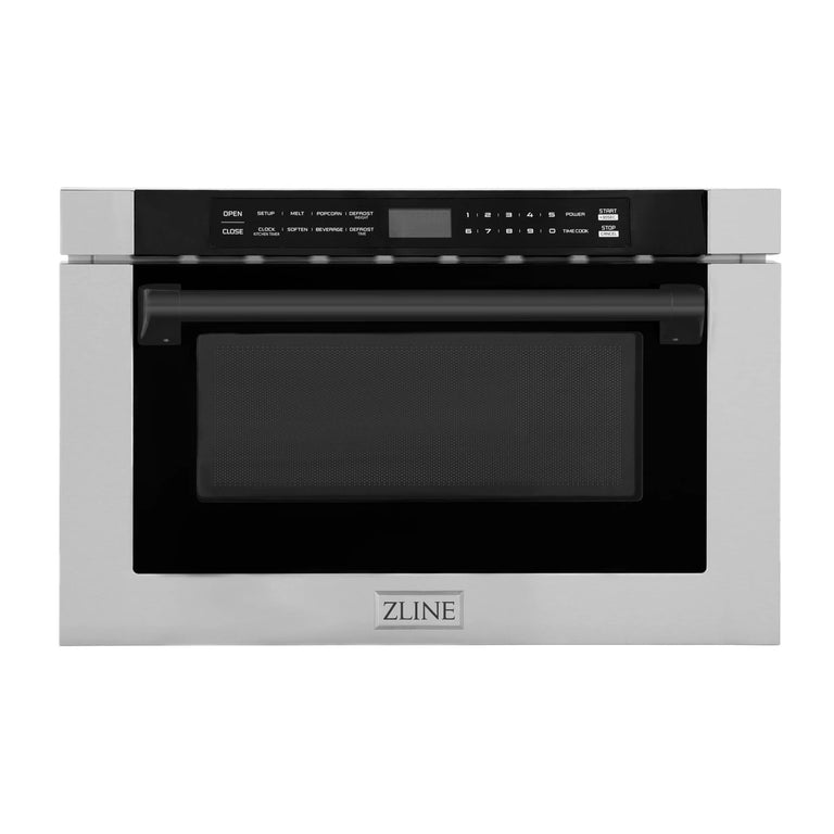 ZLINE Autograph Edition 24" 1.2 cu. ft. Built-in Microwave Drawer with a Traditional Handle in Stainless Steel and Matte Black Accents, MWDZ-1-H-MB