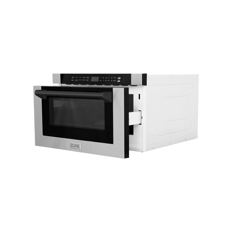 ZLINE Autograph Edition 24" 1.2 cu. ft. Built-in Microwave Drawer with a Traditional Handle in Stainless Steel and Matte Black Accents, MWDZ-1-H-MB