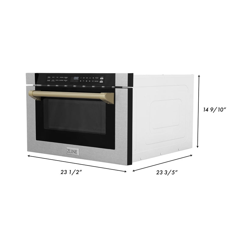 ZLINE 24" Microwave Drawer in Fingerprint Resistant Stainless Steel and Bronze Accents