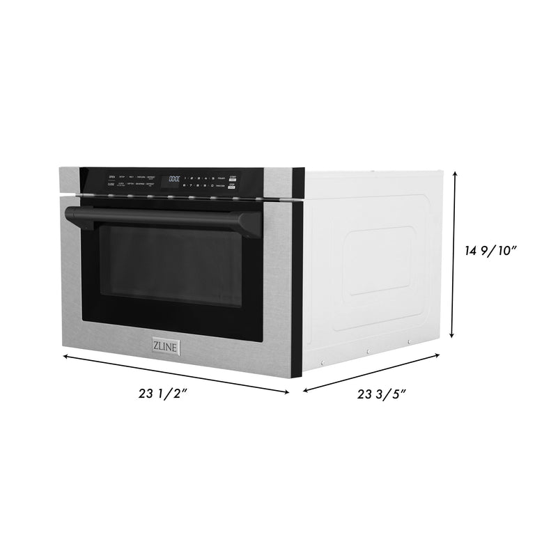 ZLINE 24" Microwave Drawer in Fingerprint Resistant Stainless, Matte Black Accents, MWDZ-1-SS-H-MB